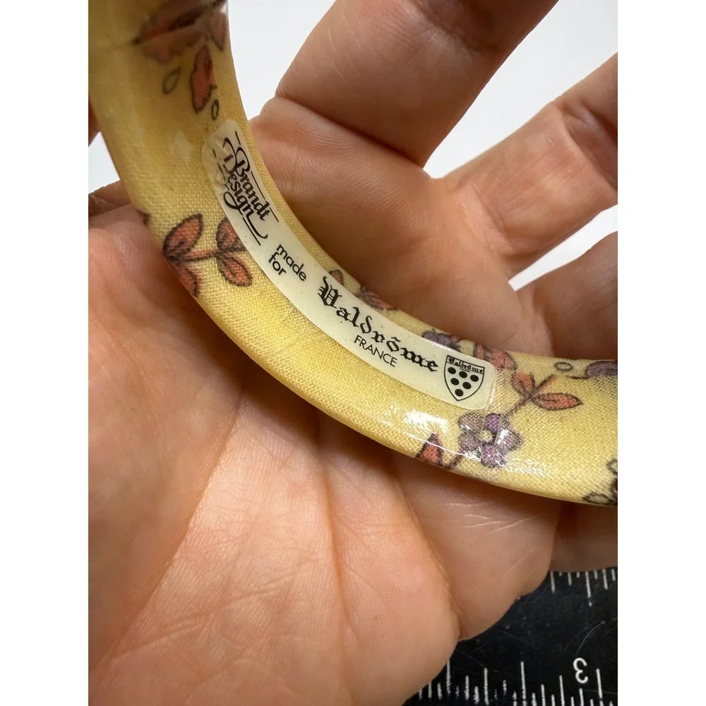 Brandt Design for Balidrome France Floral Fabric Resin Bangle Bracelet Yellow